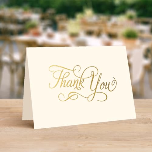 Designer Greetings Bulk Blank Thank You Cards for All Occasion, 100 Pack - size: 100 Pack Thank You Script - Beige & Gold