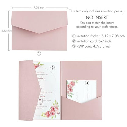 20 PCS Blush Pink Tri-fold Laser Cut Wedding Invitation Pockets for 5x7 Wedding Cards Bridal Shower Engagement Quinceanera Invitation - color: Blush Pink