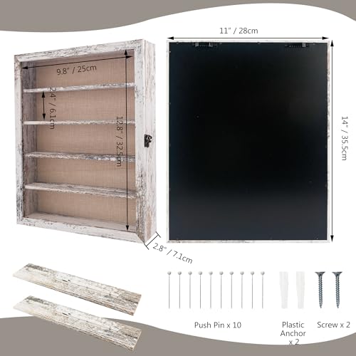 11x14 Wooden Shadow Box Frame with Removable Shelves Deep Display Case for Military Medals Keepsakes White - color: White, size: 11x14