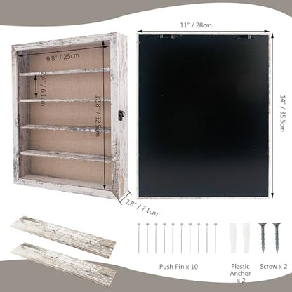 11x14 Wooden Shadow Box Frame with Removable Shelves Deep Display Case for Military Medals Keepsakes White - color: White, size: 11x14