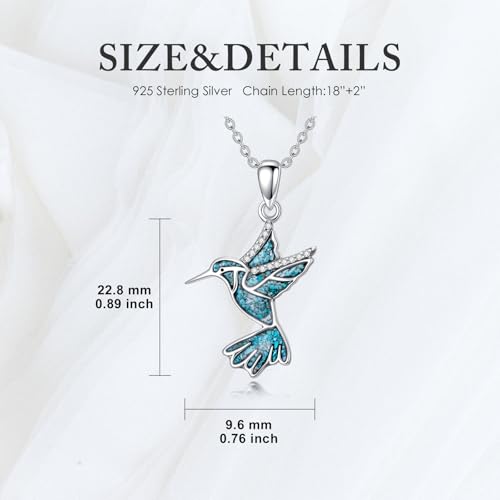 Dove/Hummingbird/Red Cardinal/Dragonfly/Butterfly Necklace 925 Sterling Silver Turquoise/Opal/MoonStone/Crystal/Malachite Bird Necklace Dove Pendant Jewelry for Women Men - color: Hummingbird Turquoise
