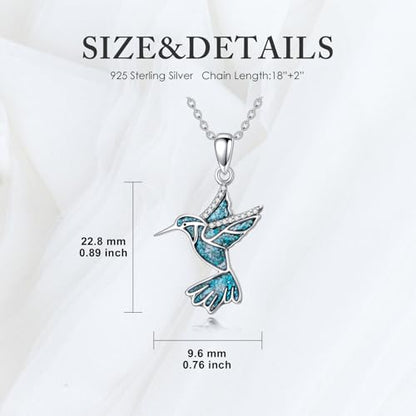 Dove/Hummingbird/Red Cardinal/Dragonfly/Butterfly Necklace 925 Sterling Silver Turquoise/Opal/MoonStone/Crystal/Malachite Bird Necklace Dove Pendant Jewelry for Women Men - color: Hummingbird Turquoise