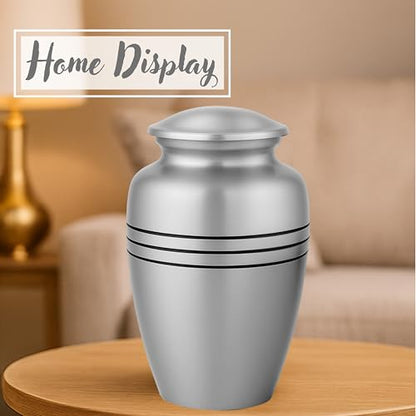 Alpha Living Home Cremation Urn for Human Ashes, 200+ cu in, Silver Black - color: Dark Blue/Silver/Black, size: Triple Band 11"H x 7"W