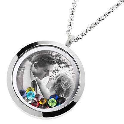 Laser Engraved Personalized Photo & Text Message Floating Locket Crystals Necklace Pendant Handmade Love Note Anniversary Wedding Birthday Gift - style: Mixed Colors - Photo + Message Engraving
