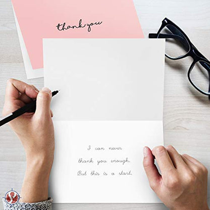 Baby Girl Thank You Card – Elegant Light Pink Greeting for Birthdays, Baby Showers, Weddings, Business – White Blank Interior | 4.25 x 5.5” | Set of 25 Cards & 25 Envelopes - color: Pink