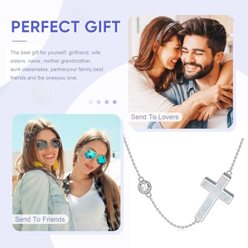 Urn necklace for Ashes 925 Sterling Silver Opal/Turquoise/Moonstone/Moss agate Pendant Cremation Memory Jewelry Keepsake Gifts for Women - style: Opal-cross-cus