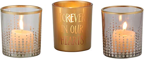 Pavilion - Gold Sparkly Polka Dot in Memory Set of 3 Clear, Gold and Gray Glass Tealight Candle Holders, 3 Inch