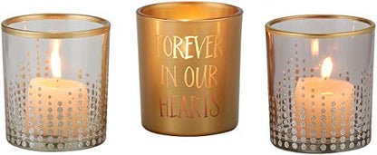 Pavilion - Gold Sparkly Polka Dot in Memory Set of 3 Clear, Gold and Gray Glass Tealight Candle Holders, 3 Inch