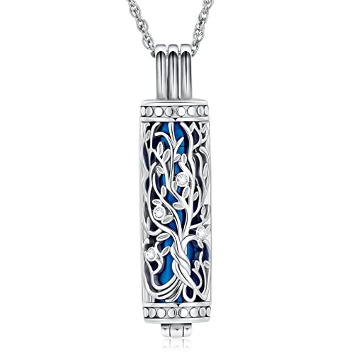 shajwo Cylinder Cremation Jewelry Tree of Life Urn Ashes Necklace for Women Men Vial Cremation Ash Pendant Loved One Memorial Jewelry - color: Blue