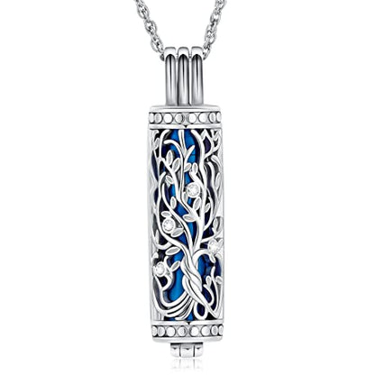 shajwo Cylinder Cremation Jewelry Tree of Life Urn Ashes Necklace for Women Men Vial Cremation Ash Pendant Loved One Memorial Jewelry - color: Blue