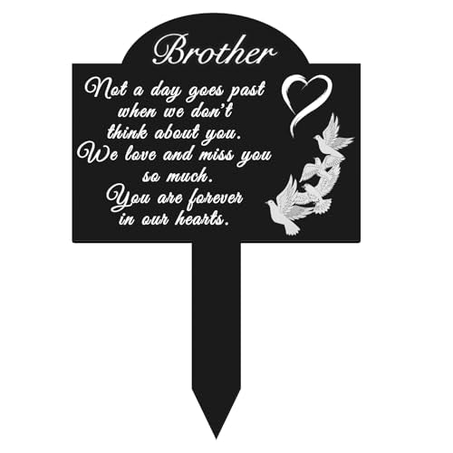 Oooct Memorial Grave Stake for Brother – 13.8 × 7.9 inch Metal Cemetery Decoration, Weatherproof Remembrance Marker with Pigeon & Love Design, Grave or Garden Tribute with Heartfelt Message