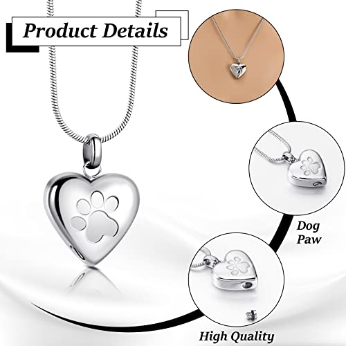 3 Pcs Pet Ashes Necklace for Dogs Urns Cremation Jewelry Paw Print Heart Stainless Steel Pendant Memorial Ashes Necklace with Filling Kit Keepsake Jewelry for Pet Dog Cats Keepsake