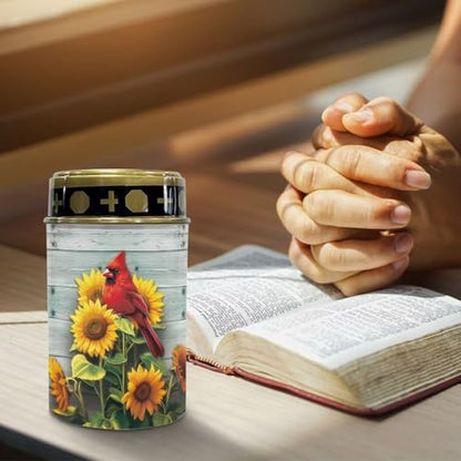 Poceacles Cardinal Sunflower Wood Grain Solar Lights Outdoor Solar Powered Outdoor Cemetery Stake Candle Grave Solar Lamp Landscape Lighting Waterproof Grave Flameless Candle - color: Cardinal Sunflower Wood Grain