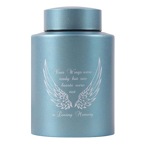 Medium Urns for Human Ashes Up to 60 Cubic Inches Medium Sized Urns for Ashes Adult Male Female Keepsake Cremation Urns for Ashes Stainless Steel (Angel Wings, Blue) - color: Blue