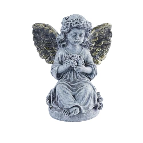 Angel Statue Garden Statues Outdoor Praying Cherub with Gold Wings Rose Detail Weatherproof Resin Memorial Decor for Cemetery Yard Home Display - color: Tulip
