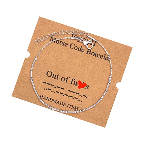 JoycuFF Inspirational Morse Code Bracelets for Women Silver Beads Jewelry Encouragement Mantra Gifts for Her - style: Silver Out of F**k*s