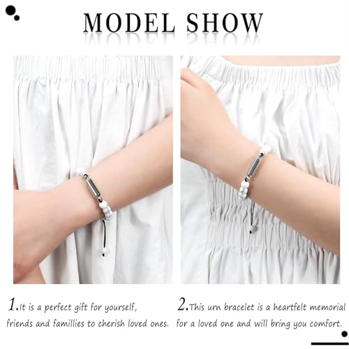 Hearbeingt Cremation Jewelry Urn Bracelet for Ashes Braided Rope Beads - color: White-Always in my heart