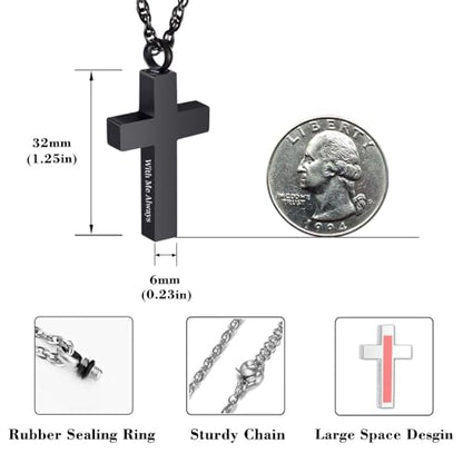 Cremation Cross Necklace for Ashes Cross Urns Locket Pendant Ashes Holder Stainless Steel Memorial Jewelry-With Me Always - color: Black