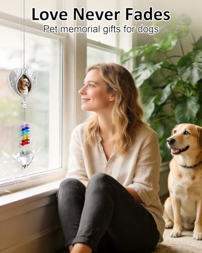 K9 Crystal Pet Suncatcher, Sympathy Bereavement Gift for Dog (Photo Frame) | "I’m your rainbow beside you", Rainbow Bridge Angel Wing, Pet Memorial, Loss of Dog, Pet Loss Gift, For Cat & Pocket Pets