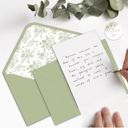 24 Pack Sage Green Floral Thank You Cards With Envelopes Stickers, Summer Wedding Floral Thank You Card Greenery Bridal Shower Birthday Supplies - style: 24 pcs - Green Flowers