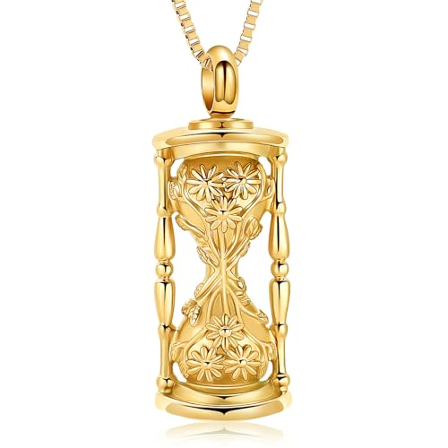 XSMZB Sunflower Hourglass Urn Necklaces for Ashes Human Pet Memorial Jewelry for Ashes Cremation Keepsake Pendant for Men Women - color: Gold