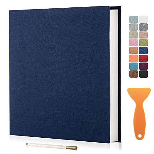 Large Photo Album Self Adhesive Scrapbook Album for 4×6 5×7 8×10 Pictures DIY Magnetic Linen Cover Album 40 Pages for Family Wedding Gifts with Metal Pen and Plastic Board Dark Blue - color: Blue, size: 11"x10.6"40Pages