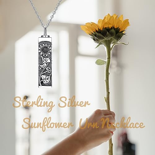 Sterling Silver Flower Tree Life Cremation Urn Necklace for Women - color: Bar *Sunfl. Sty1