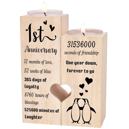 1 Year Anniversary Wedding Gifts for Boyfriend Girlfriend, One Year 1st Anniversary Romantic Gifts for Him Her, Heart Shaped Candlestick for Couple Husband Wife - color: 1st Anniversary