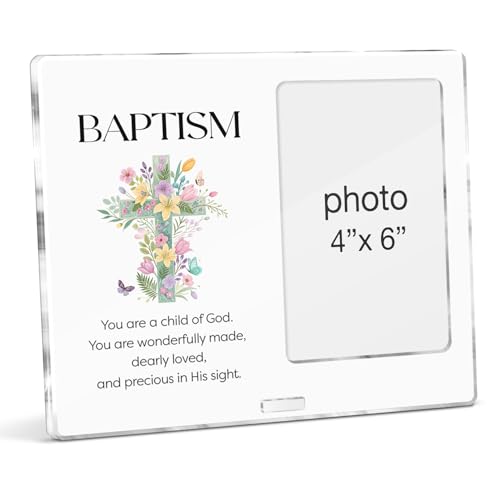 Baptism Picture Frame Baptism Gifts for Girl Boys Godchild Baby Shower, Religious Christening Gifts Baptismal Acrylic Photo Frames 4 x 6 Inches Photo - color: Baptism- E