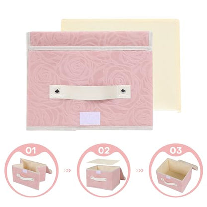 ANMINY Fabric Storage Box Bins with Lids, Rose Print, Pink, 2PCS Small | Keepsake Memory Storage, Nonwoven Fabric, PP Board Frame, Washable, PU Handles, Foldable Stackable, Decorative, 10"x8"x7" - size: Small (Pack of 2)