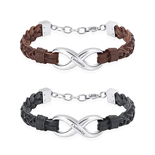 Infinity Cremation Bracelet for Ashes Genuine Leather Memorial Urn Bangle for Human Stainless Steel Keepsake Bracelet Jewelry for Women Men - color: Customize