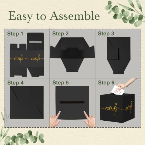 Black Card Box with Gold Foil Design, Paperboard 8.7" Gift Card Holder for Wedding Graduation Birthday Party Reception Retirement Anniversary Bridal & Baby Shower - color: Black Card Box with Gold Foil, size: 8.7×8.7×8.7Inch(1 Pack)