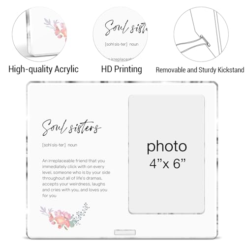 Soul Sisters Picture Frame Gifts for Sister Besties Best Friend Birthday Christmas, Soul Sisters Definition Acrylic Photo Frames, Photo 4 x 6 Inches - color: D-Soul Sisters