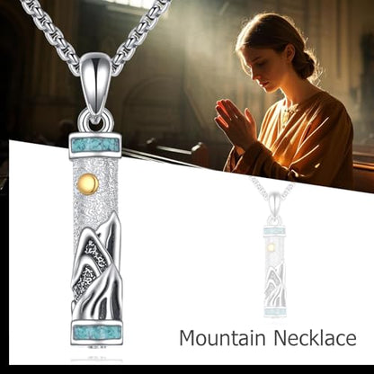 Urn Necklaces for Ashes Sterling Silver Cylinder Memorial Pendant for Loved Ones Keepsake Cremation Jewelry Gifts for Women Men - style: Mountain