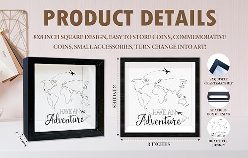 Black Travel Shadow Box Frame with Slot, Have an Adventure Boxes Frames for Fund, 8x8 Memory Box for Keepsakes, Travel Gifts and Decorations, 19 - size: have an adventure