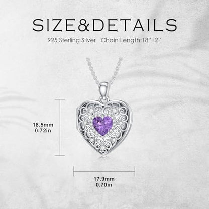 Heart Locket Necklace 925 Sterling Silver Personalized Picture Locket Pendant Birthday Christmas Jewelry Memorial Gifts for Women - color: June Crystal Locket