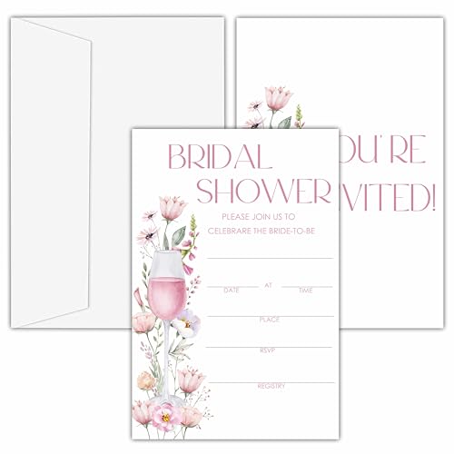 Bridal Shower Invitations, 25 Pink Champagne Invites with Envelopes for Bridal Shower Reception Engagement Party, Floral Wedding Party Cards - B16 - style: Pink Champagne
