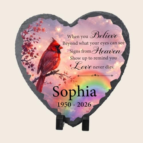 Rainbow Bridge Pet Memorial Stone for Loss of Dogs Cats with Cardinal - color: Memorial 15