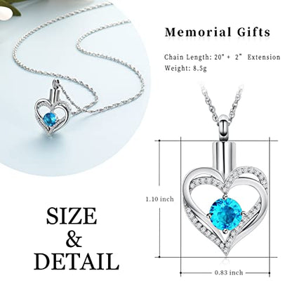 shajwo Cremation Jewelry Heart Urn Necklace for Ashes of Loved One - color: Silver-Light Blue