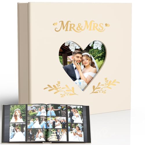 Wedding Photo Album 4x6 400 Pockets, Beige Linen Memory Book Gift - color: Love Beige #1