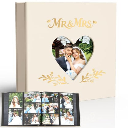 Wedding Photo Album 4x6 400 Pockets, Beige Linen Memory Book Gift - color: Love Beige #1