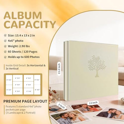 Photo Album 4x6 600 Pockets Photos, Large Capacity Leather Cover Photo Book | Slip-In Horizontal & Vertical Pockets Acid-Free Waterproof Picture Albums Great for Family Baby Wedding Holiday & Anniversary - color: Ivory