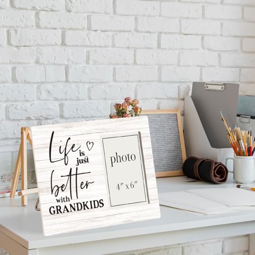 Life Is Just Better with Grandkids Picture Frame, Grandpa Grandma Gifts | Grandparents and Grandkids Wooden Picture Frame, 4 x 6 Inch Photo - color: Life