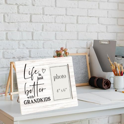 Life Is Just Better with Grandkids Picture Frame, Grandpa Grandma Gifts | Grandparents and Grandkids Wooden Picture Frame, 4 x 6 Inch Photo - color: Life