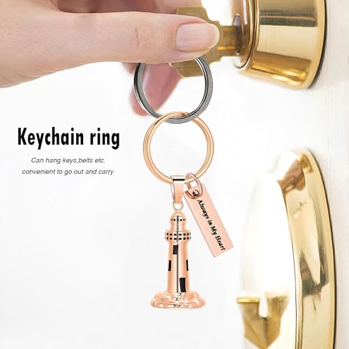 Oinsi Urn Necklace for Ashes Men's Cremation Jewelry Lighthouse Memorial Urn Necklace For Loves One Ashes Holder with Filling Kits - color: Rose Gold (Keychain)