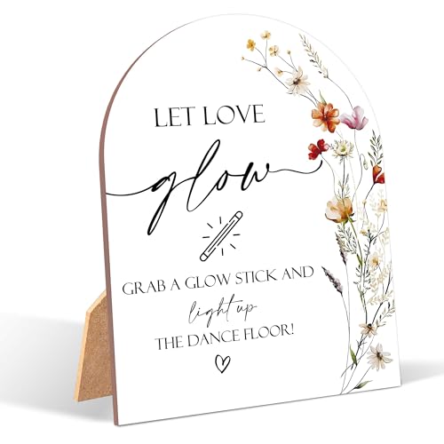 Wildflower Let Love Glow Sign, Wedding Ceremony Signs, 6 x 8 Inch Arch Wooden Tabletop Sign with Stand, Wedding Reception Decoration Supplies (AG09) - color: Let Love Glow