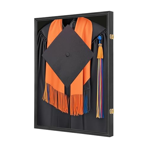 Shadow Box for Graduation Cap and Gown, Wall Display Stand, 2pc | Matte black wood frame, dustproof acrylic panel, lockable wall mount case, displays graduation gown,as commemorative gift - size: Large - Black - 2Pack