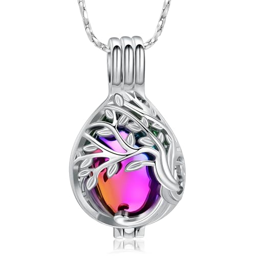 Imrsanl Teardrop Urn Necklace for Ashes Tree of Life Cremation Jewelry | For Women Men, Hollow Locket Pendant, In Memory of a Beloved, Keepsake Urn for Human Pet Ashes - color: Colorful