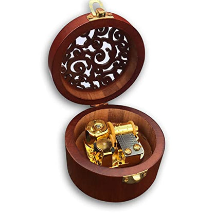 BinkeGG Play (Castle in The Sky (Carrying You)) Brown Wooden Circular Hollow Out Music Box with Sankyo Musical Movement (65 Tunes Option) - color: 5. Circular Music Box, size: Castle in the Sky (Carrying You)