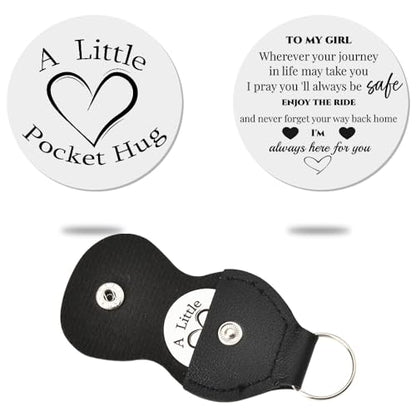 Sisadodo Pocket Hug Token Long Distance Relationship Keepsake Gifts for Women Birthday Christmas Gifts With Leather Keychain - color: To My Girl